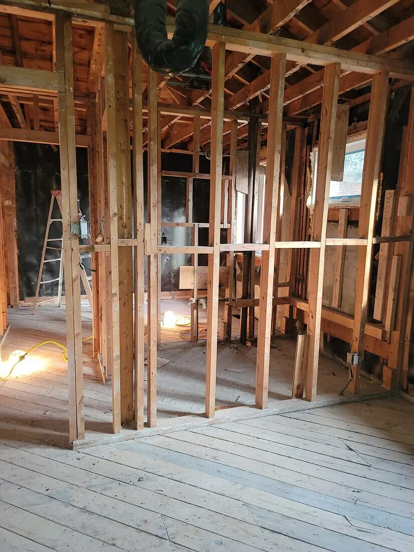 Basement framing in progress